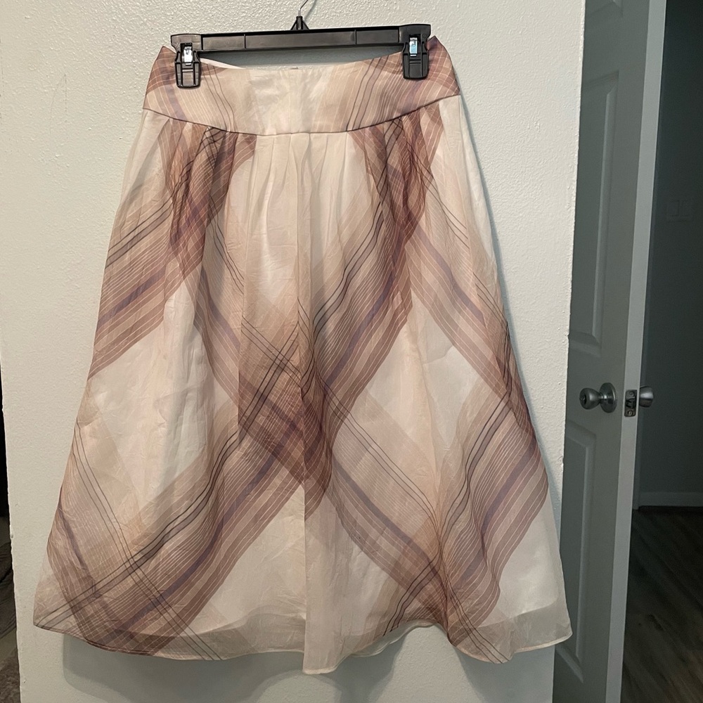 Talbots 100% Pure Silk Plaid MIDI skirt size 2